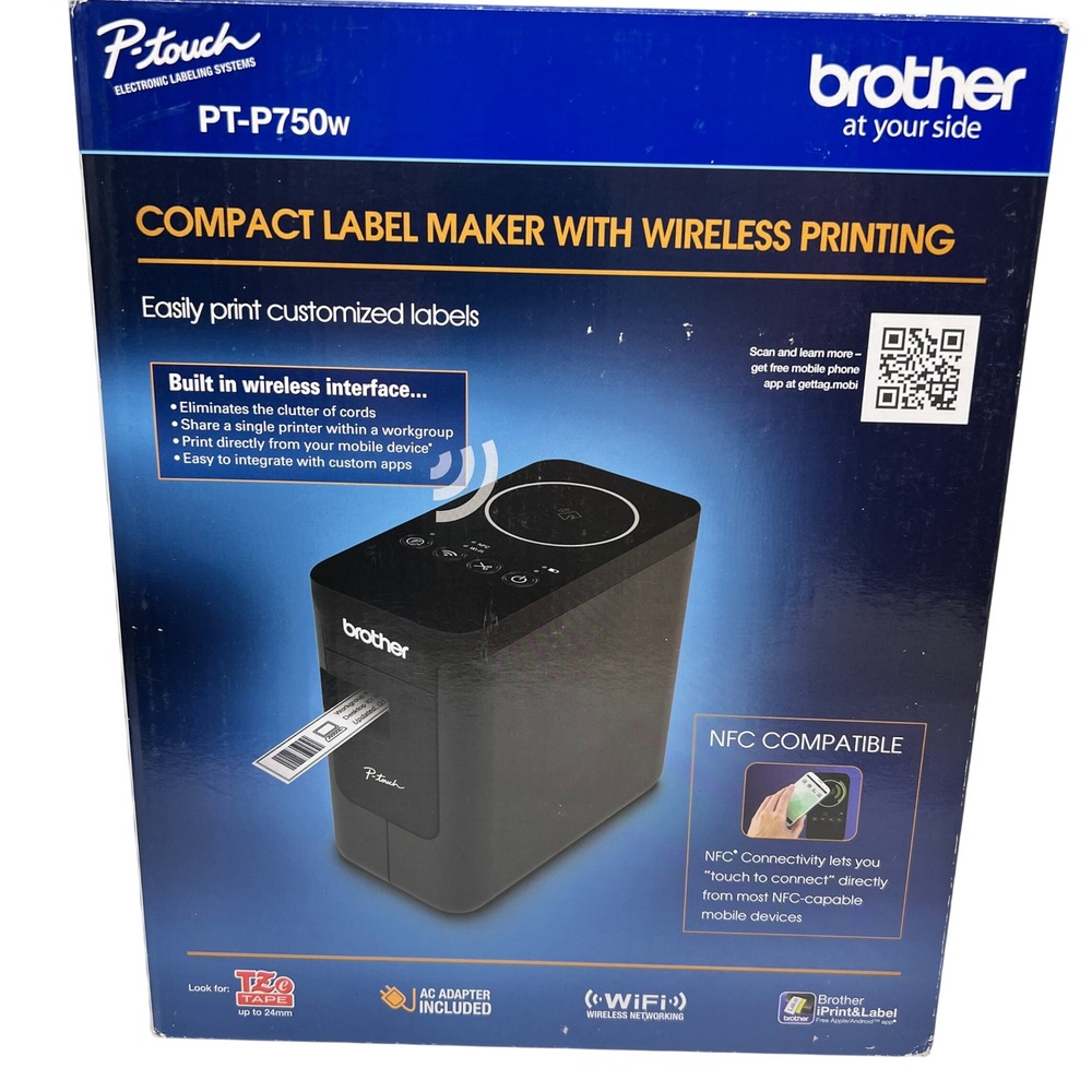 Label Maker Brother P-Touch PT-P750W Wireless NFC Desktop Printer 24mm Black